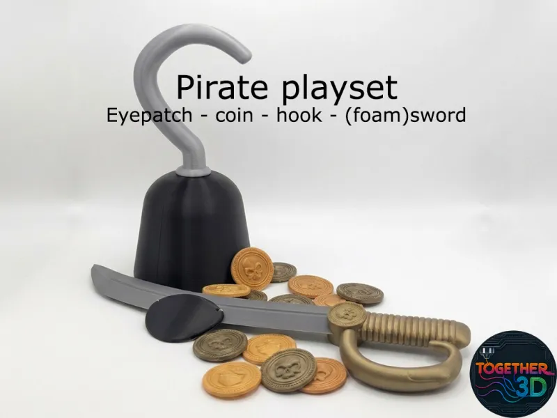 Piratenspeelset: ooglap - munt - haak - (schuim)zwaard