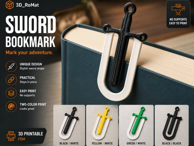 Sword Bookmark | 3D Printable Clip Bookmark | No Supports |