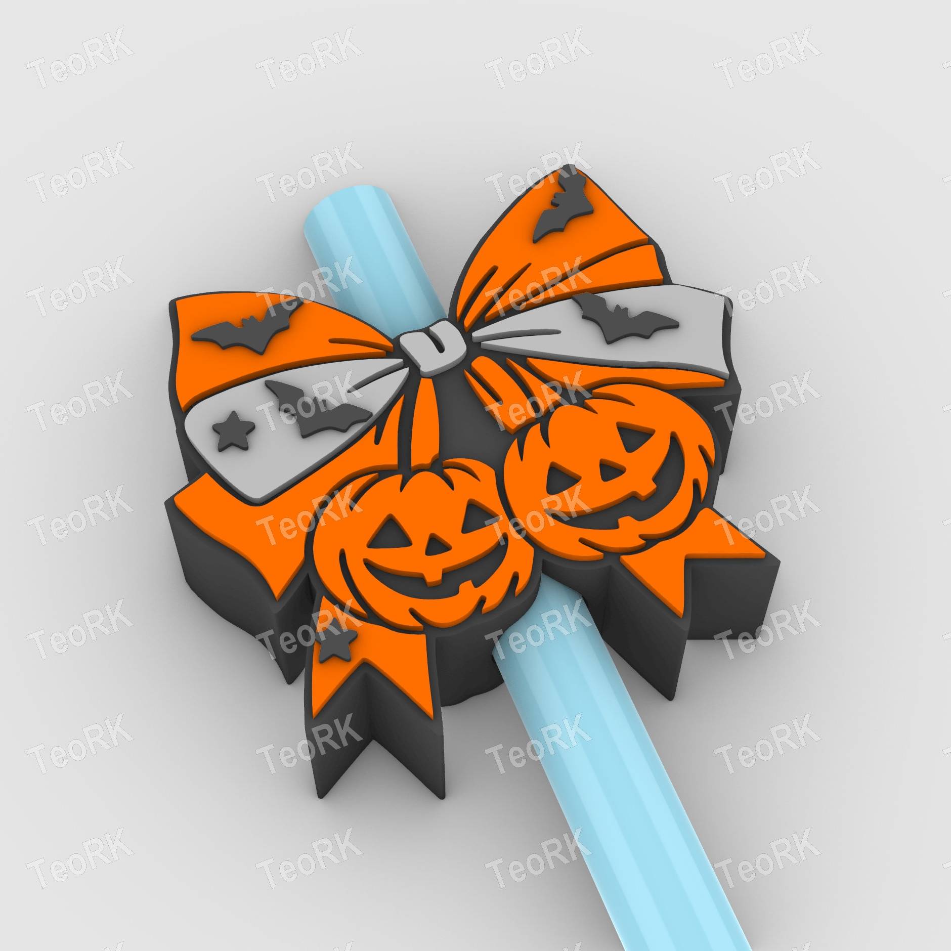Straw Topper Halloween ribbon with pumpkins