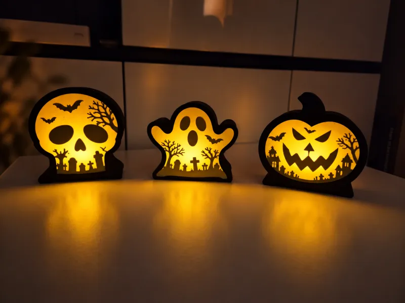 Halloween-Teelicht - Totenkopf, Geist, Kürbislaterne