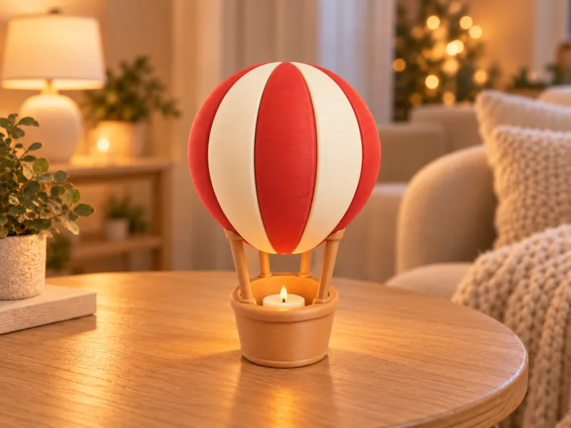 Suporte para Vela Tealight em Formato de Balão de Ar Quente Coral e Creme