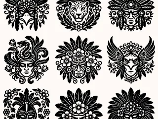 Aztec Warrior Mask Pack – 9 Tribal Aztec Designs for CNC L