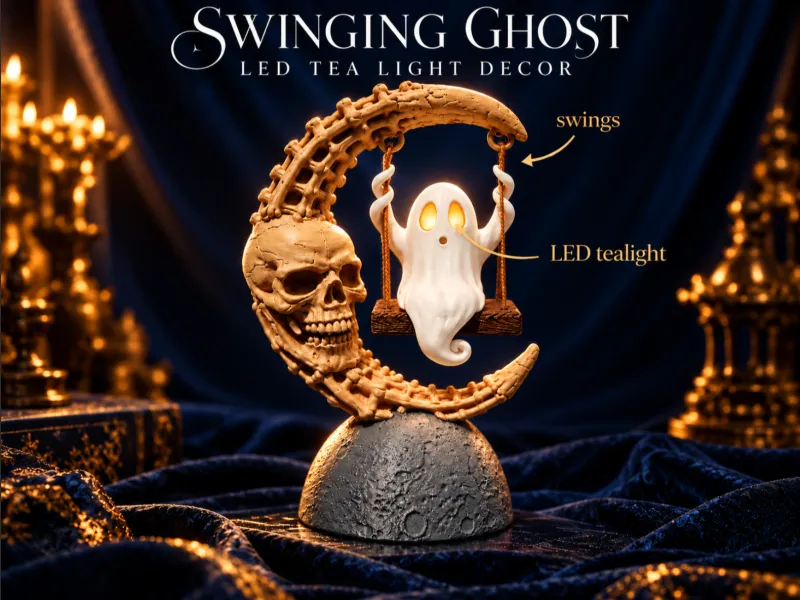 SwingingGhost on Skeleton Moon -LED Tealight Decor