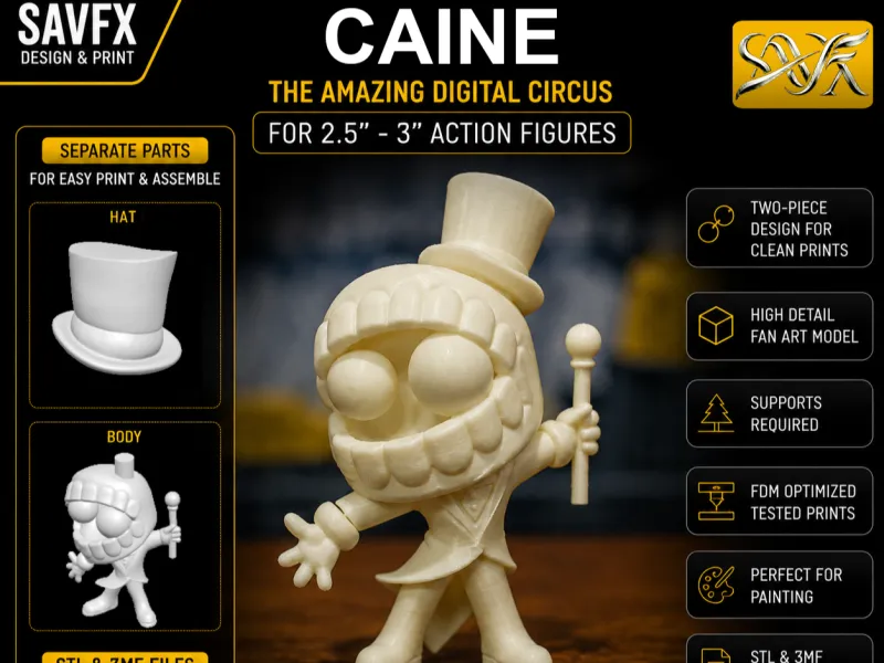 مجسم فن معجبين CAINE بصيغة STL | السيرك الرقمي المذهل قابل للطباعة ثلاثية الأبعاد
