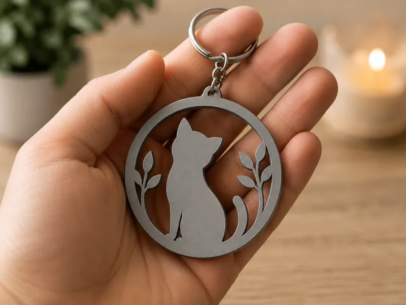 Cat Silhouette Keychain – Elegant Nature Design