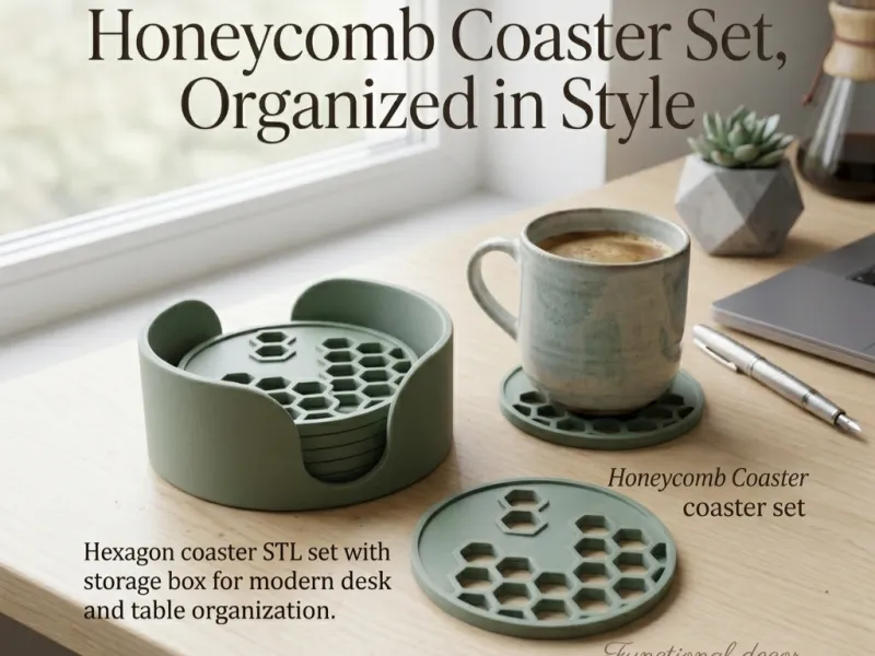 Conjunto de Porta-Copos e Caixa de Armazenamento em Favos de Mel Design Hexagonal de Abelha