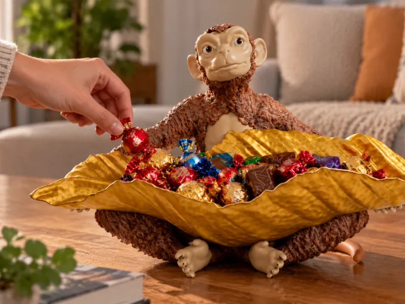 Tigela de Doces de Macaco – Bandeja de Folha Dourada