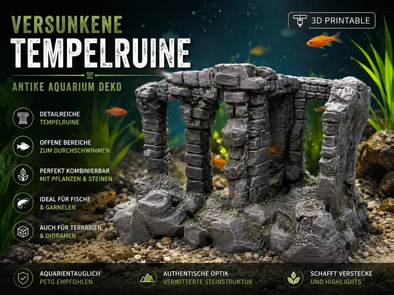 Versunkene Tempelruine – Antike Aquarium Deko