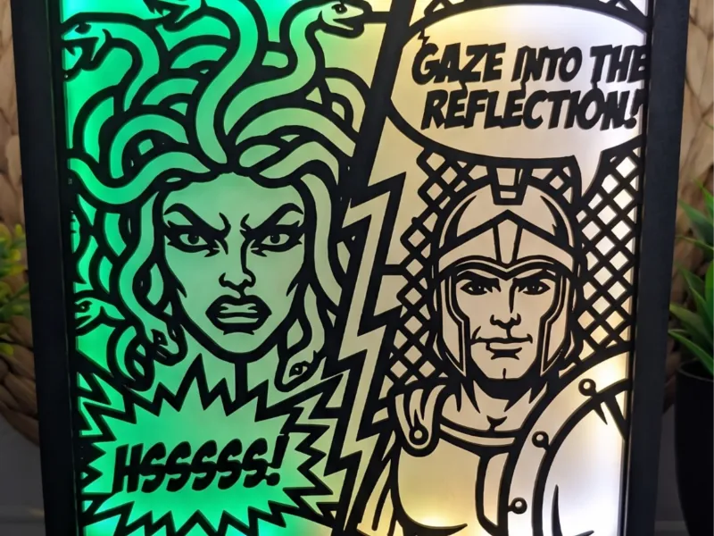 Affrontement de comics entre Méduse et Persée - Insert modulaire pour boîte à lumière