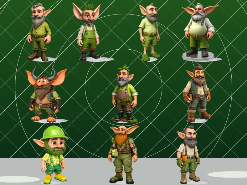 Forest Gnome Character Collection Kitbash High-Poly 3D Model