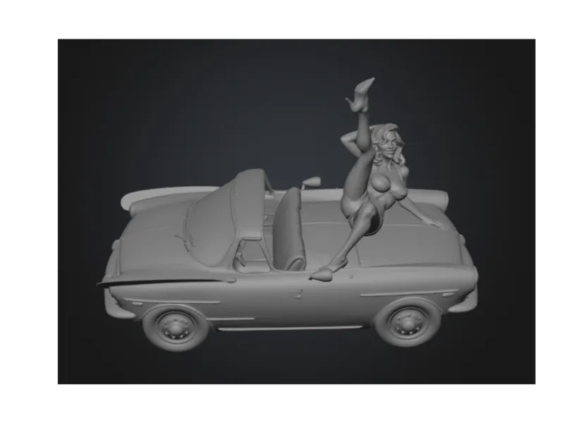 Pin-Up on a  Convertible