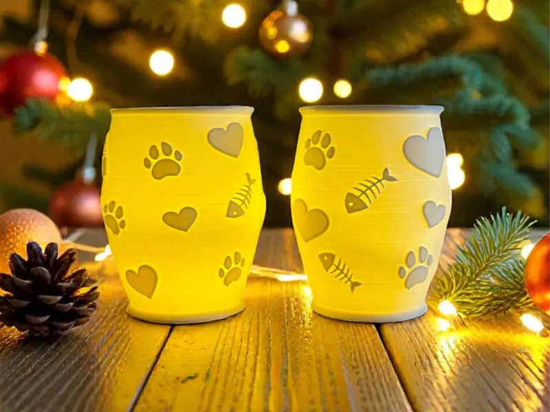 Litofaan Theelichtlamp Poot-Hart-Vis Kattenliefhebbers
