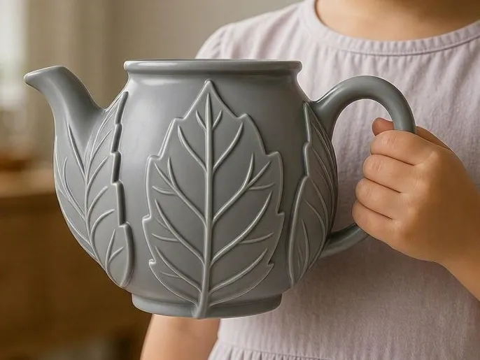Theepot met Bladreliëf — Botanisch Decoratief Woonaccessoire