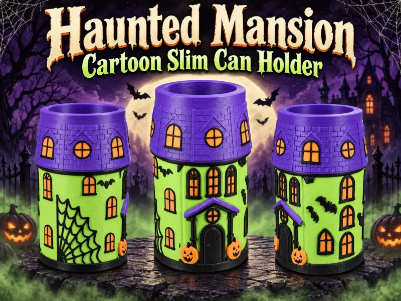 Halloween - Haunted Mansion Cartoon Slim Can Holder Koozie