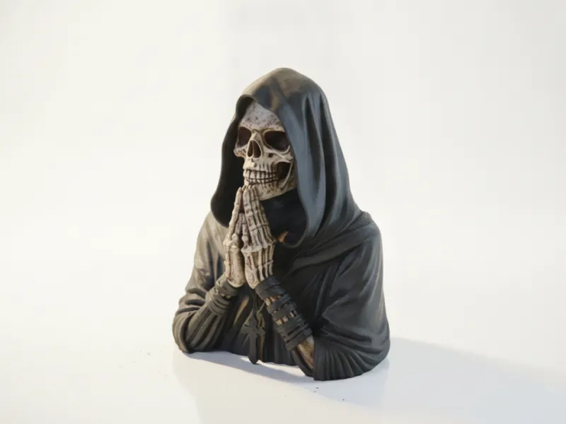 Praying Skull Hooded Figure Sculpture 3D Printable