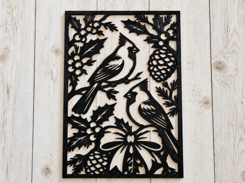 Christmas Cardinals On Holly Wall Art