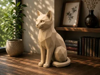 Cute Polygon Cat-Low Poly Sitting Cat Sculpture