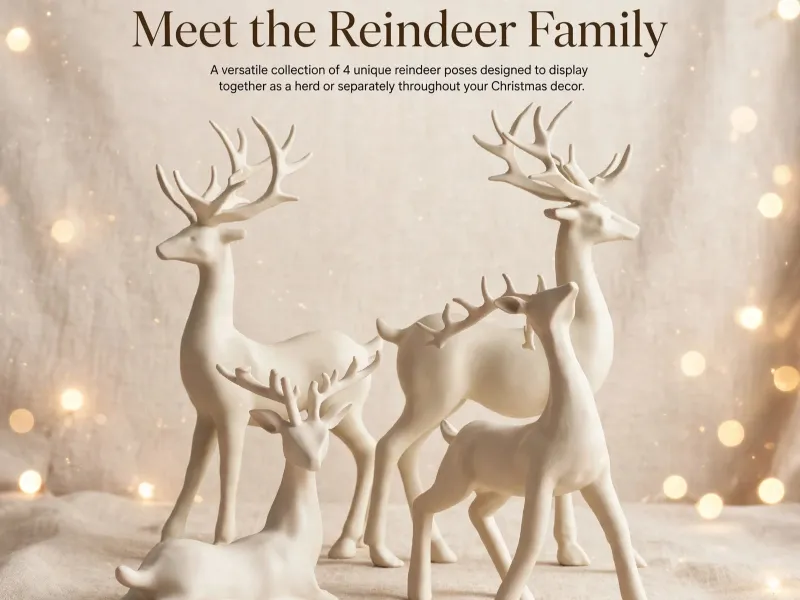Weihnachtsrentier-Set: 4-teilige Rentierfamilie, stehend & sitzend