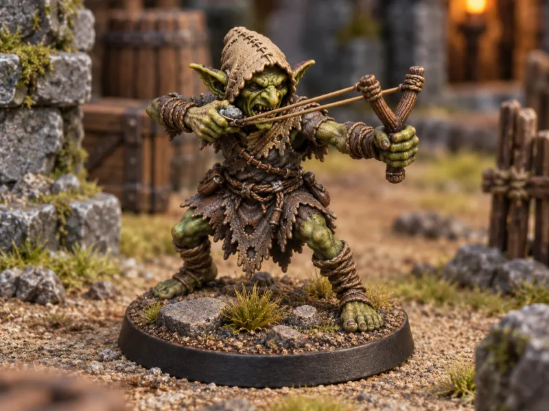 Goblin mini slinger for D&D, Heroquest, DSA, RPG free sample