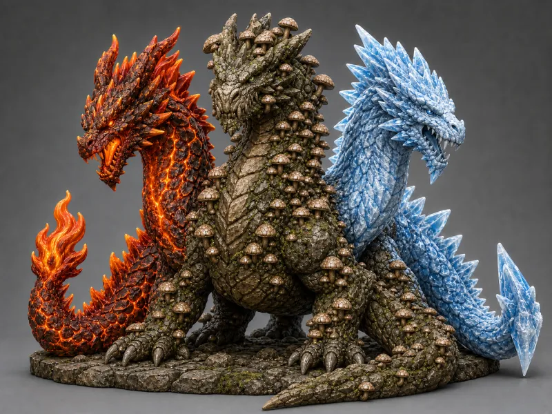 Dragão Elemental de 3 Cabeças