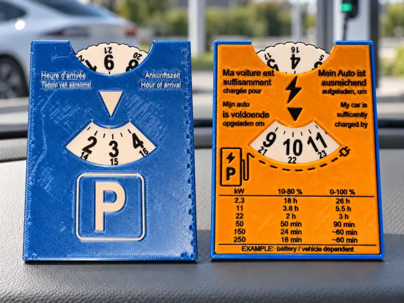 Disco de estacionamento e indicador de tempo de carregamento 2 em 1 para carros elétricos