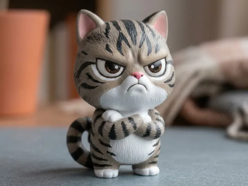 Chat Tigré en Colère - Statuette Chibi aux Bras Croisés