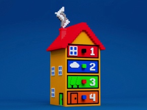 Large 8-Bit Pixel House Modular Storage | 4-Drawer Organizer