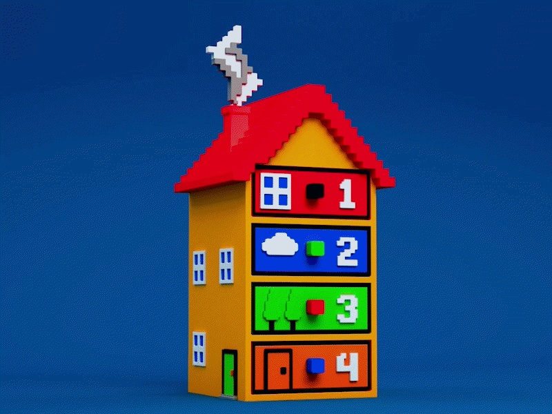 Large 8-Bit Pixel House Modular Storage | 4-Drawer Organizer