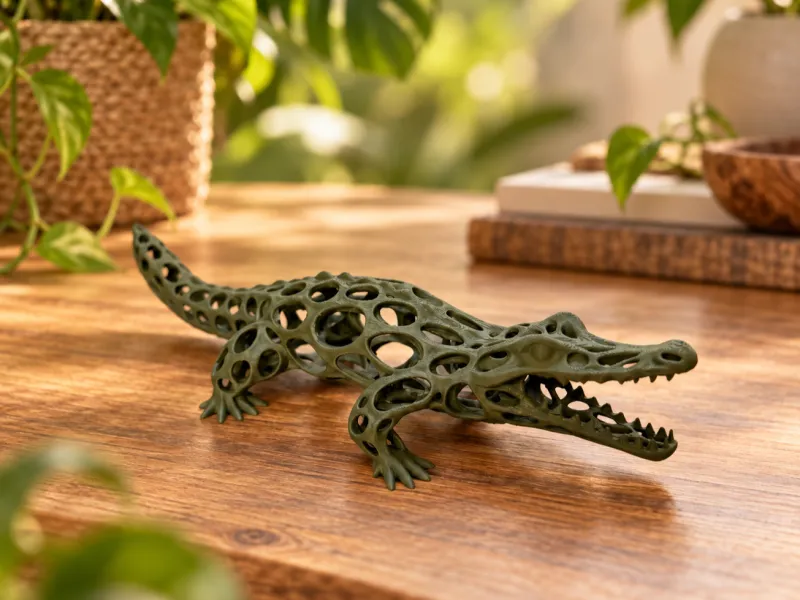 Crocodilo Voronoi – Escultura Animal Detalhada Impressa em 3D