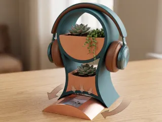 Minimalist Headphone Stand & Dual Planter