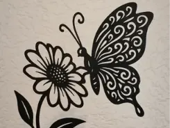 Arte de Parede 2D Floral de Borboleta e Margarida