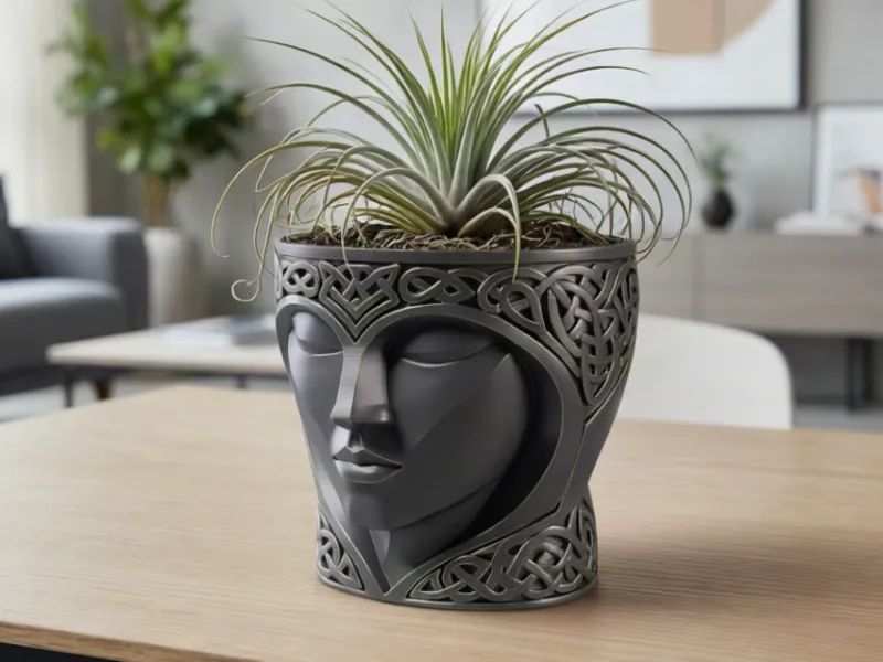 Vaso per Piante con Viso Celtico / Vaso Decorativo con Motivi Ornamentali