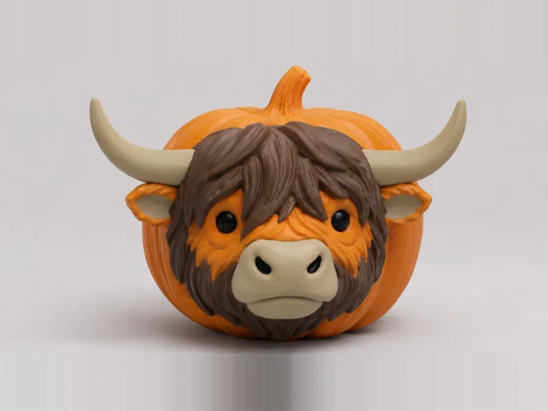 Schotse Hooglander Pompoen - Pluizig Halloweenbeeldje