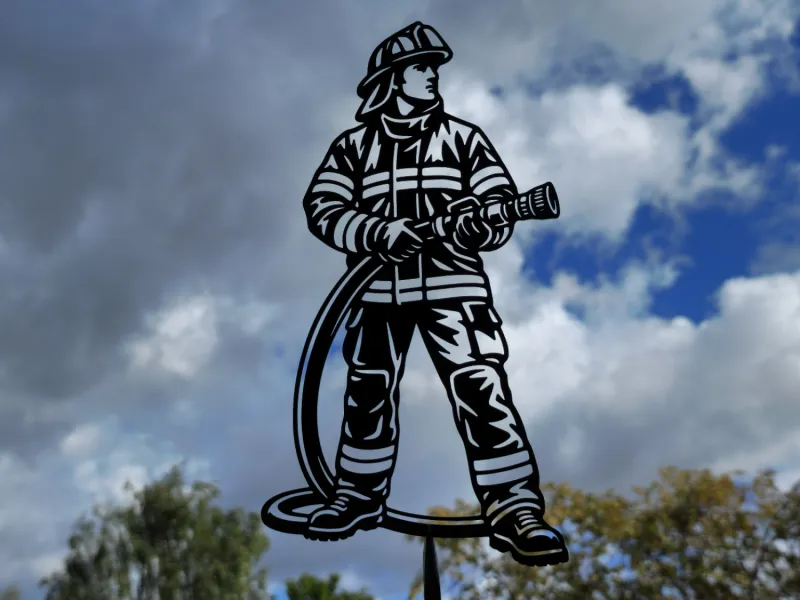 Firefighter with Fire Hose Wall Art Decor