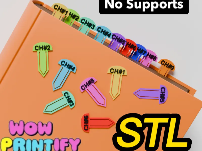 Chapter Marker Bookmark Set STL, Print-in-Place Page Divider