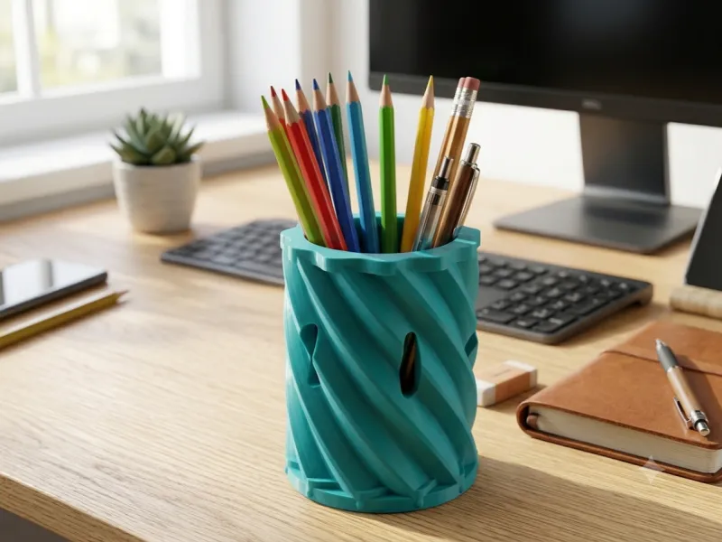 3D-printable pencil holder with twisted fluting