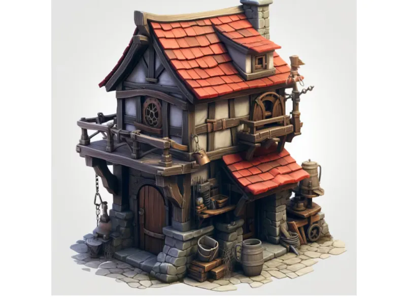 Stylized Fantasy Medieval Blacksmith Cottage
