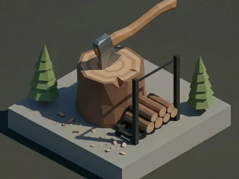 Low-Poly-Holzhackklotz