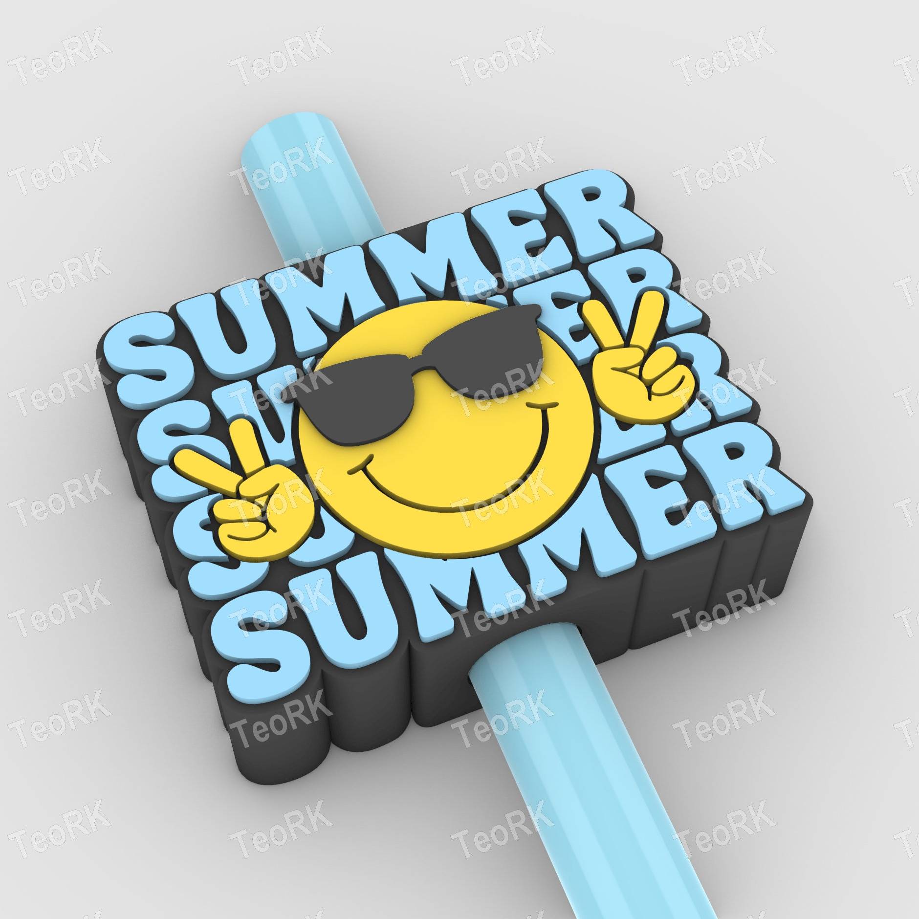 Straw Topper smile with glasses - happy summer