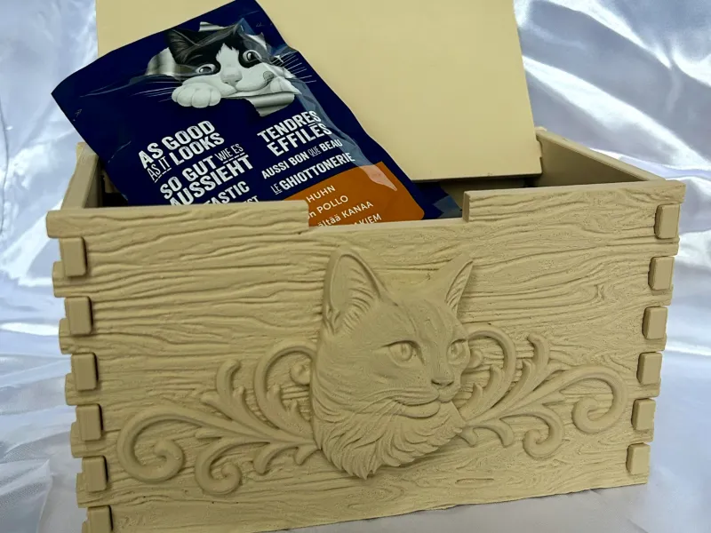 Cutie mare cu relief de pisică și textură de lemn - Design 2