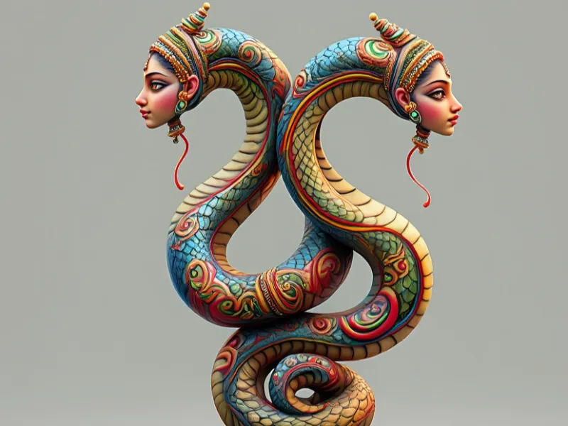 4012 Color 3D Model of Dancing Two-Headed Snake Woman  STL