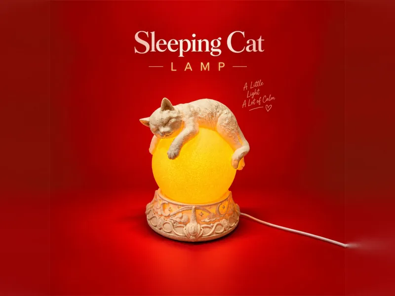 Sleeping Cat Moon Lamp | Cozy Cat LED Night Light