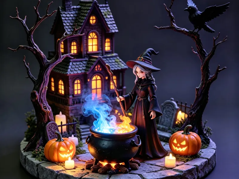 decor Halloween vrăjitoare și ceaunul ei