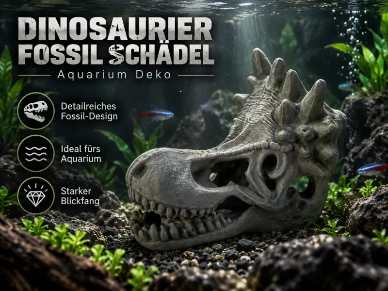 Cráneo de fósil de dinosaurio – Decoración y escondite para acuario