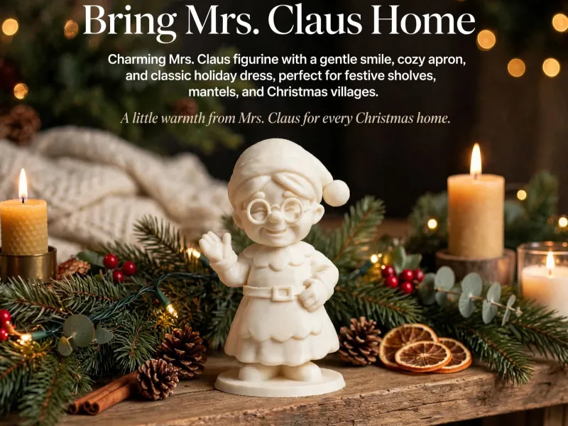 Mrs. Claus Figurine, Christmas Statue, Village Decor