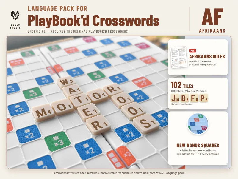 PlayBook'd Crosswords - Afrikaans Tiles Unofficial