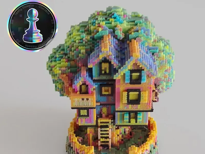 Huge Tree with School of Voxels a Bricks Puzzle