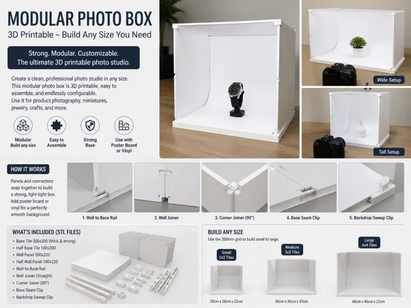 DIY Modular Photo Box STL 3D Printable Product Light Box