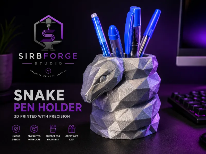 🐍✏️ Portapenne Low Poly a Forma di Serpente ✏️🐍