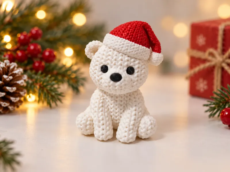 Knitted Christmas Polar Bear - no CFS/AMS, no glue